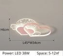 Pink heart wing love led chandelier bedroom ceiling light