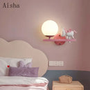 Creative cartoon eye protection pink wall lamp bedroom girl figurine