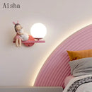 Creative cartoon eye protection pink wall lamp bedroom girl figurine