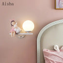 Creative cartoon eye protection pink wall lamp bedroom girl figurine