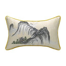 Chinoiserie landscape embroidered cream & blue lumbar pillow cover bedroom