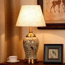 Chinese bird and floral ceramic table lamp cream & blue bedroom