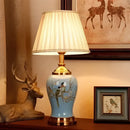Chinese bird and floral ceramic table lamp cream & blue bedroom