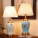 Chinese bird and floral ceramic table lamp cream & blue bedroom