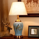 Chinese bird and floral ceramic table lamp cream & blue bedroom