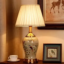 Chinese bird and floral ceramic table lamp cream & blue bedroom