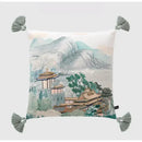 Sage green city landscape velvet pillow cover bedroom decor