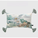 Sage green city landscape velvet pillow cover bedroom decor