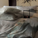 Chinese ink wash silk printing bedding set – grey & blue bedroom duvet