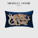 Blue and gold dragon embroidery lumbar pillow cover bedroom decor