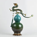 Teal and gold chinese dragon phoenix decor study sculpture