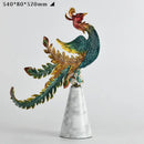 Teal and gold chinese dragon phoenix decor study sculpture