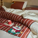 Cartoon reindeer red & white embroidered cotton bedding set bedroom
