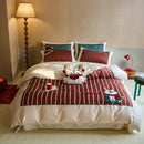Cartoon reindeer red & white embroidered cotton bedding set bedroom