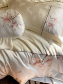 Cream chinese floral embroidery lyocell cotton bedding set bedroom