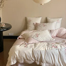 Luxury chinese flowers embroidery ivory bedding set bedroom duvet cover