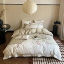Luxury chinese flowers embroidery ivory bedding set bedroom duvet cover
