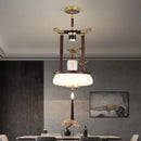 Retro wood and gold chinese lantern chandelier living room light