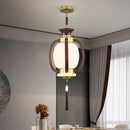 Retro wood and gold chinese lantern chandelier living room light
