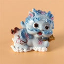 Yellow and turquoise ceramic mythology lion figurines living room decor