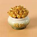 Yellow and turquoise ceramic mythology lion figurines living room decor