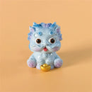 Yellow and turquoise ceramic mythology lion figurines living room decor