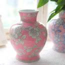 Chinese retro pink & silver porcelain vase living room floral decor