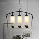 DecorBites™ Chinese Style Cylinder Island Light Fixture - 3-Bulb White Glass Ceiling Lamp with Bird Decor in Black