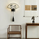 Chinese style black iron fan wall sconce living room decor