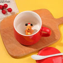 Red and white christmas animals ceramic mug set dining room figurines