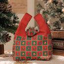 Green and red checkered santa gift bag dining room christmas apple