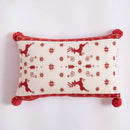 Cartoon plaid red & cream table runner dining room embroidered tassel