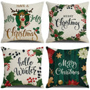 Festive reindeer linen cushion cover set cream & green living room