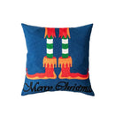 Blue santa sleigh embroidered pillow cover living room decor