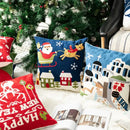Blue santa sleigh embroidered pillow cover living room decor