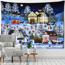Festive winter village fireplace tapestry wall hanging living room