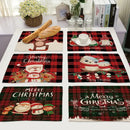 Festive red & black plaid christmas linen dining table mats set of 6