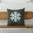 DecorBites™ Christmas Plaid Cotton Cushion Cover with Letter Snowflake Embroidery