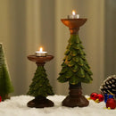 Festive green & brown resin tree candle holder dining room decor