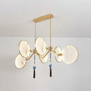 DecorBites™ Circular Fan Island Lamp: Modern Acrylic LED Suspension Light with Landscape Print – Perfect for Tearooms