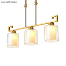 DecorBites™ Classic 2-Layer Cylinder Island Lighting: Clear and Opal Glass Pendulum Lamp, 3 Heads, Brass Finish