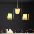DecorBites™ Classic Brass Island Pendant Light Kit with Rectangle Fabric Shade - 3 Lights Dining Room Lighting