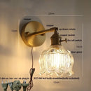 Decorbites clear flower glass wall lamp bedroom brass pull chain