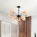DecorBites™ Contemporary Amber Glass Chandelier - 10-Bulb Sphere Pendant Ceiling Light in Black for Living Room