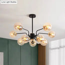 DecorBites™ Contemporary Amber Glass Chandelier - 10-Bulb Sphere Pendant Ceiling Light in Black for Living Room