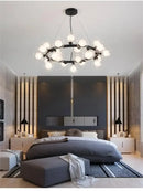 DecorBites™ Contemporary Black and Gold Chandelier - White Glass Ball
