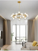 DecorBites™ Contemporary Black and Gold Chandelier - White Glass Ball