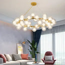 DecorBites™ Contemporary Black and Gold Chandelier - White Glass Ball