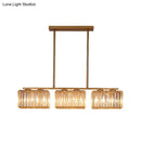 DecorBites™ Contemporary Gold Pendant Lighting for Dining Room - Metal Linear Island Lamp with Clear Cuboid Crystal Shade