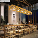 DecorBites™ Contemporary Wooden Beige Hanging Light - Rectangular Cage Island Lamp for Restaurants